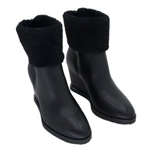 DKNY Powell Wedge Ankle Boots Black Suede 9M